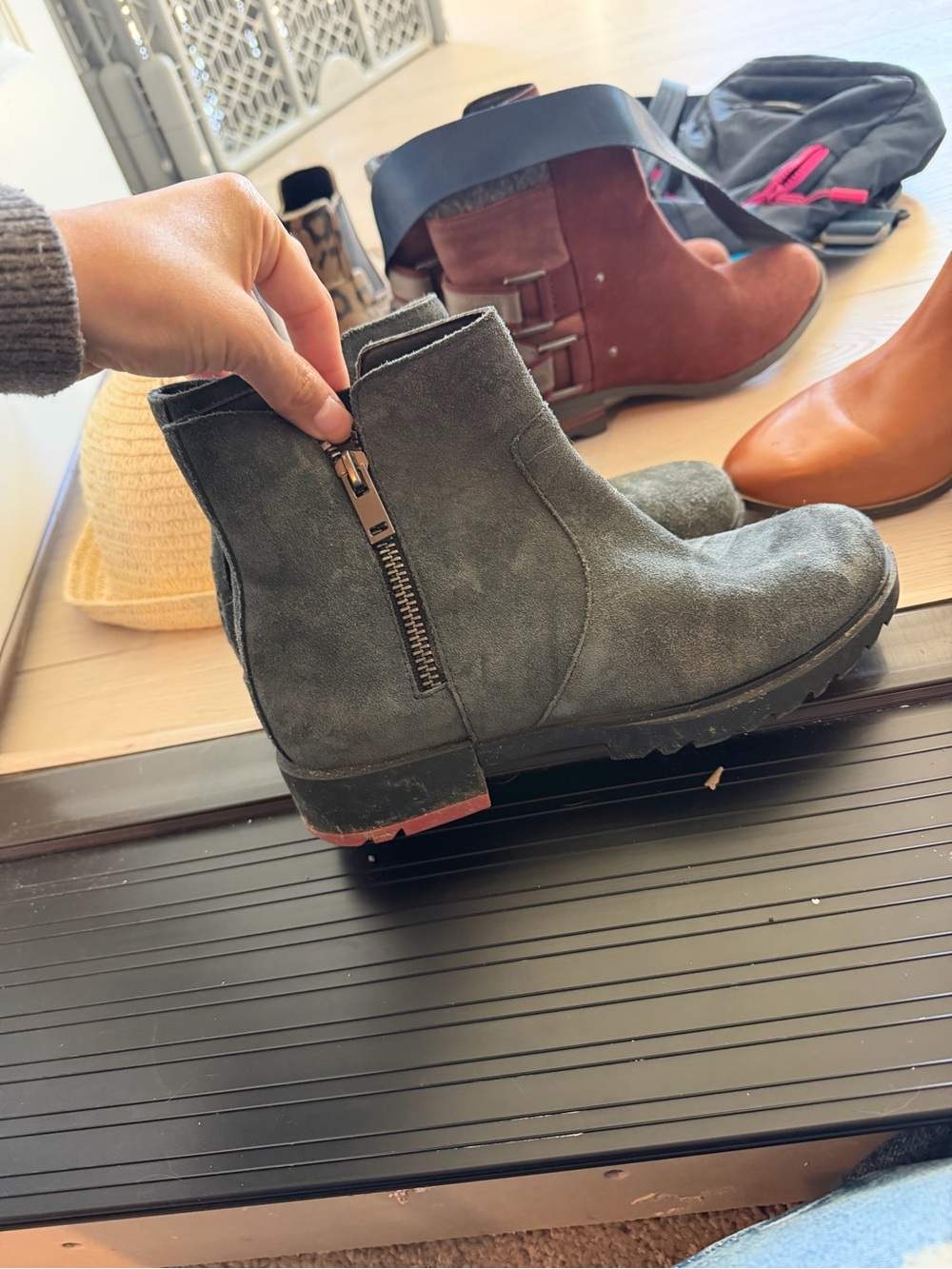 Sorel Charcoal Suede Ankle Zip Boots